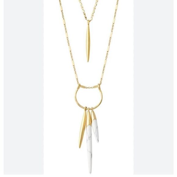 Stella & Dot Quill Layering Necklace Gold Tone Marbled - Picture 5 of 5